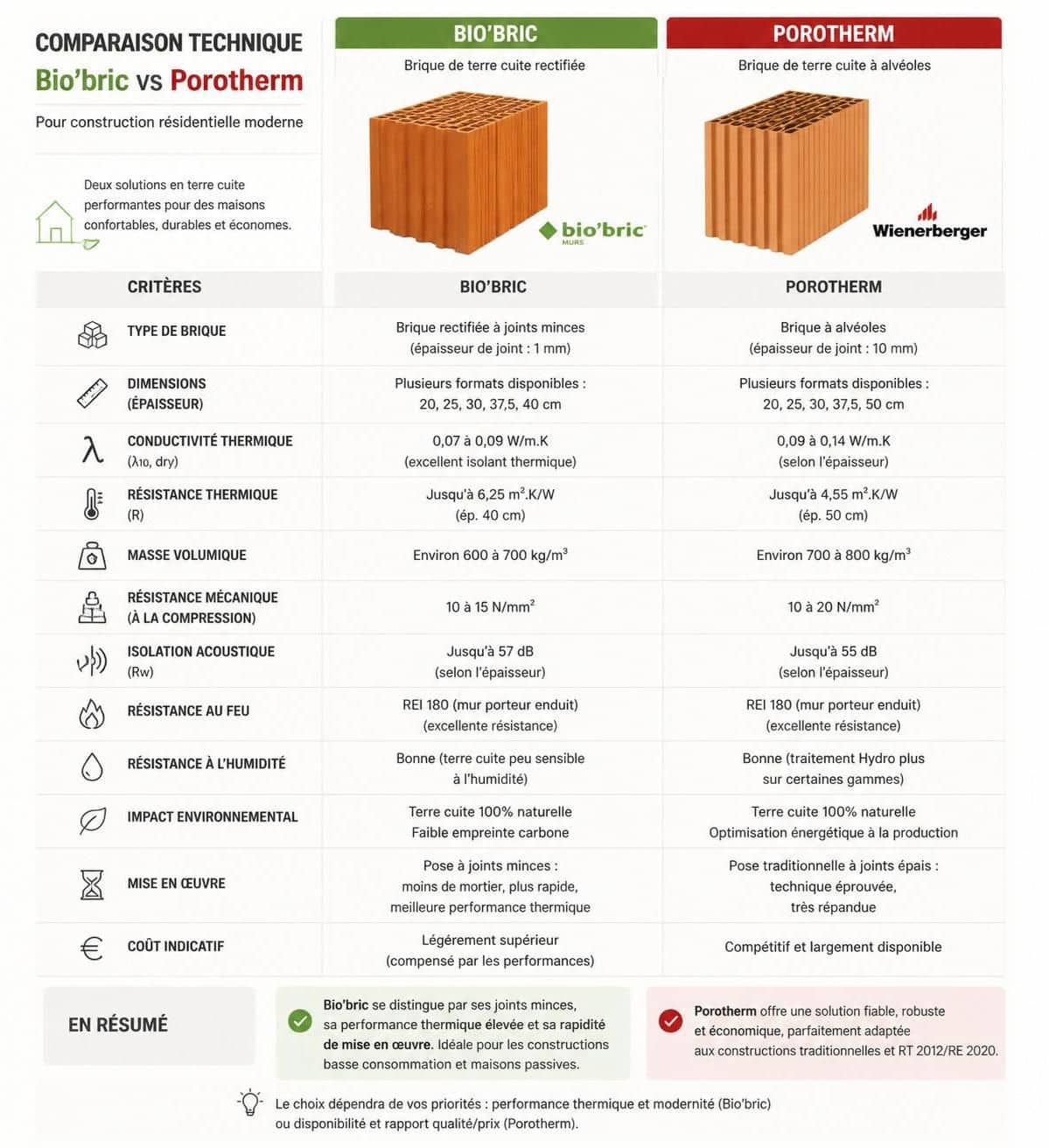 découvrez les différences entre la brique bio'bric et la brique porotherm pour choisir le matériau le mieux adapté à votre projet de construction écologique et performant.