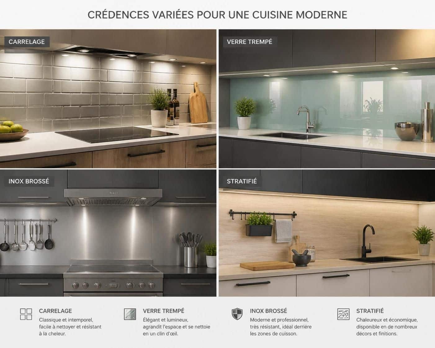 découvrez notre comparatif complet des crédences de cuisine en carrelage, verre, inox et stratifié, avec des conseils pratiques pour leur entretien au quotidien.