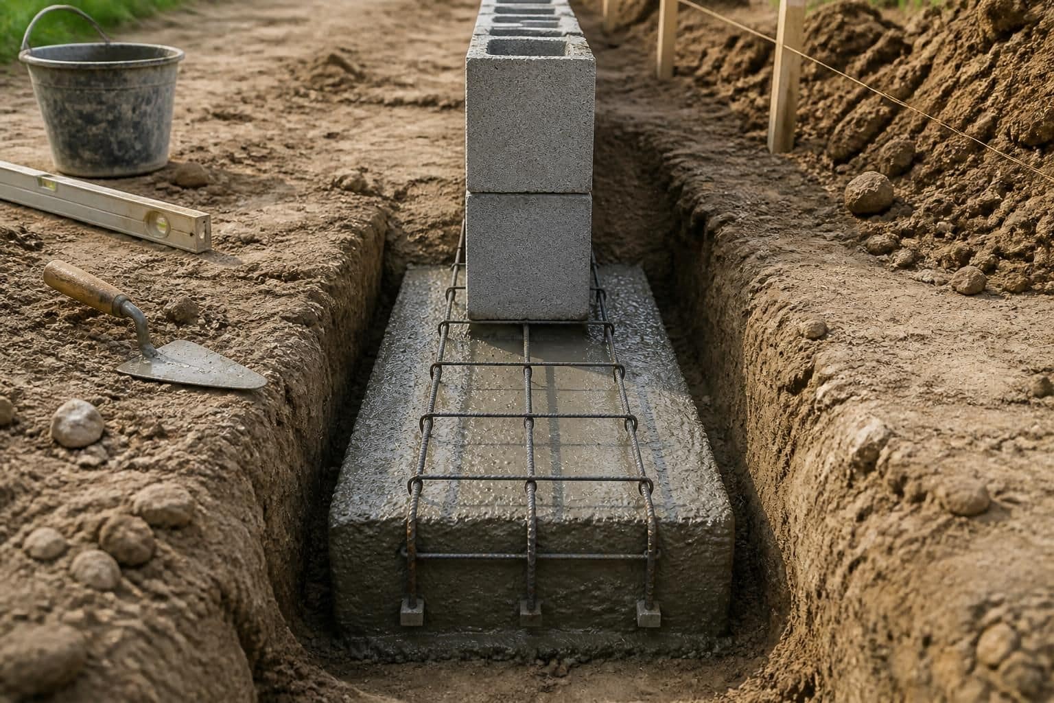 découvrez comment construire la fondation d'un mur de clôture en parpaing en respectant les bonnes dimensions de profondeur, de largeur et en appliquant le ferraillage adapté pour garantir solidité et durabilité.