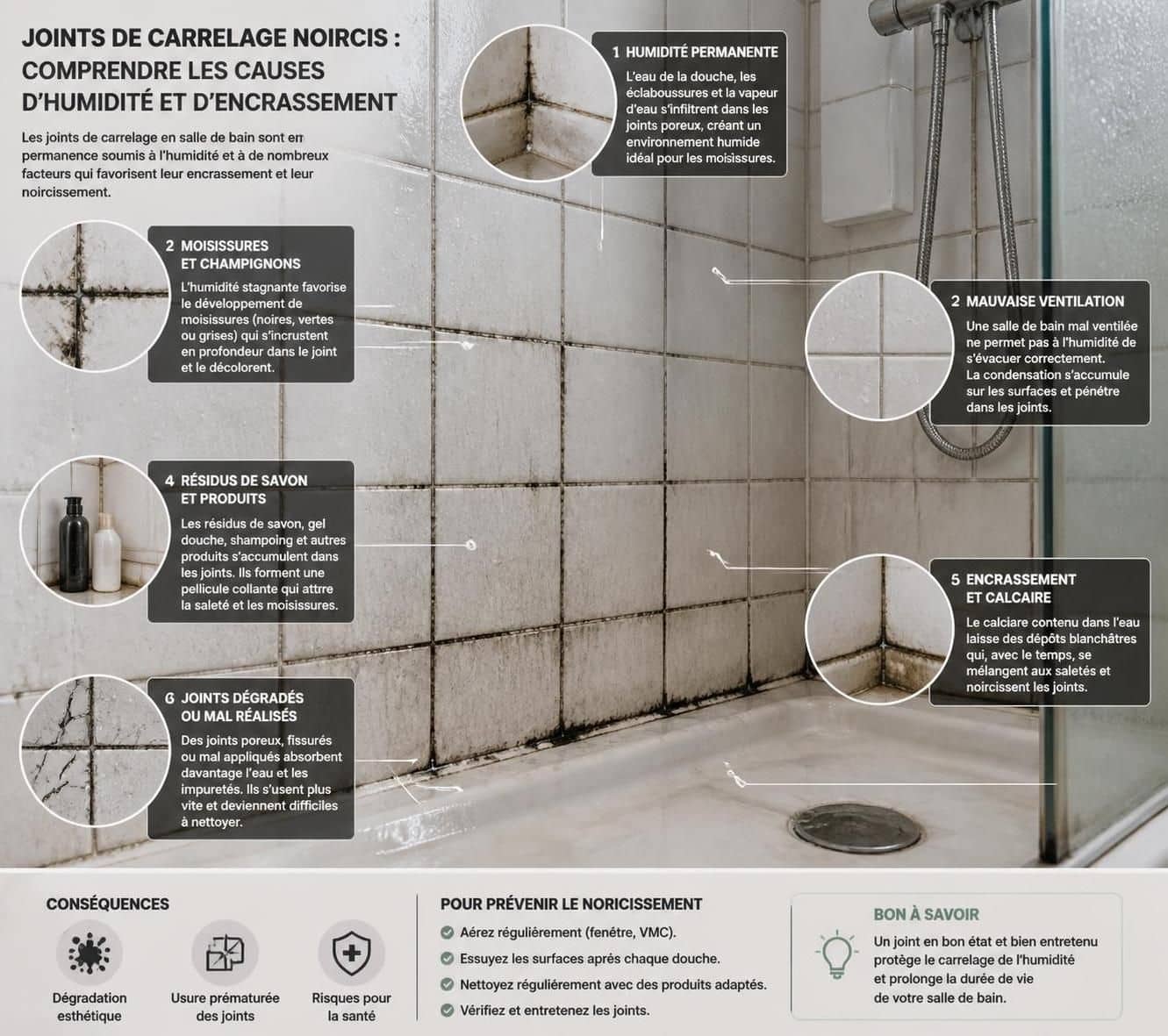 découvrez les causes principales des joints de carrelage qui noircissent et apprenez des solutions durables pour les nettoyer et les protéger efficacement.
