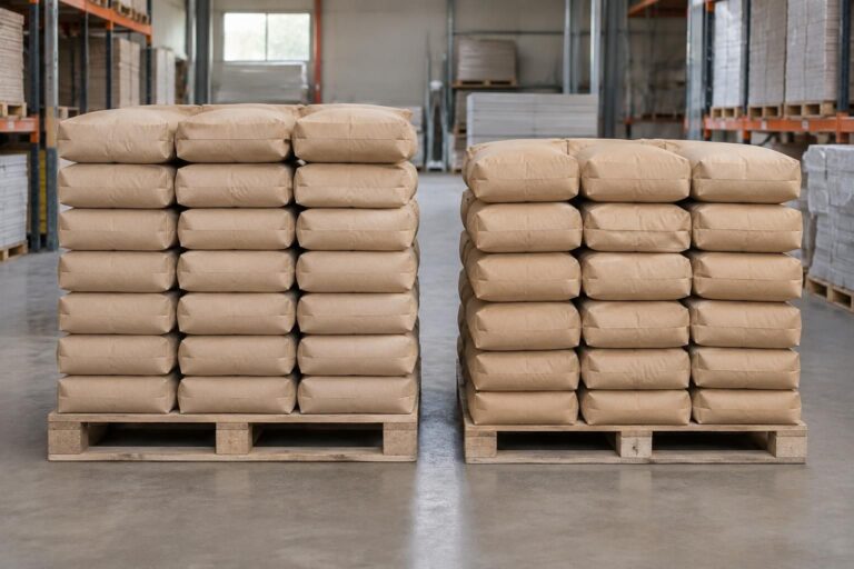 découvrez combien de sacs de ciment de 25 ou 35 kg contient une palette, selon son poids total et les formats proposés.