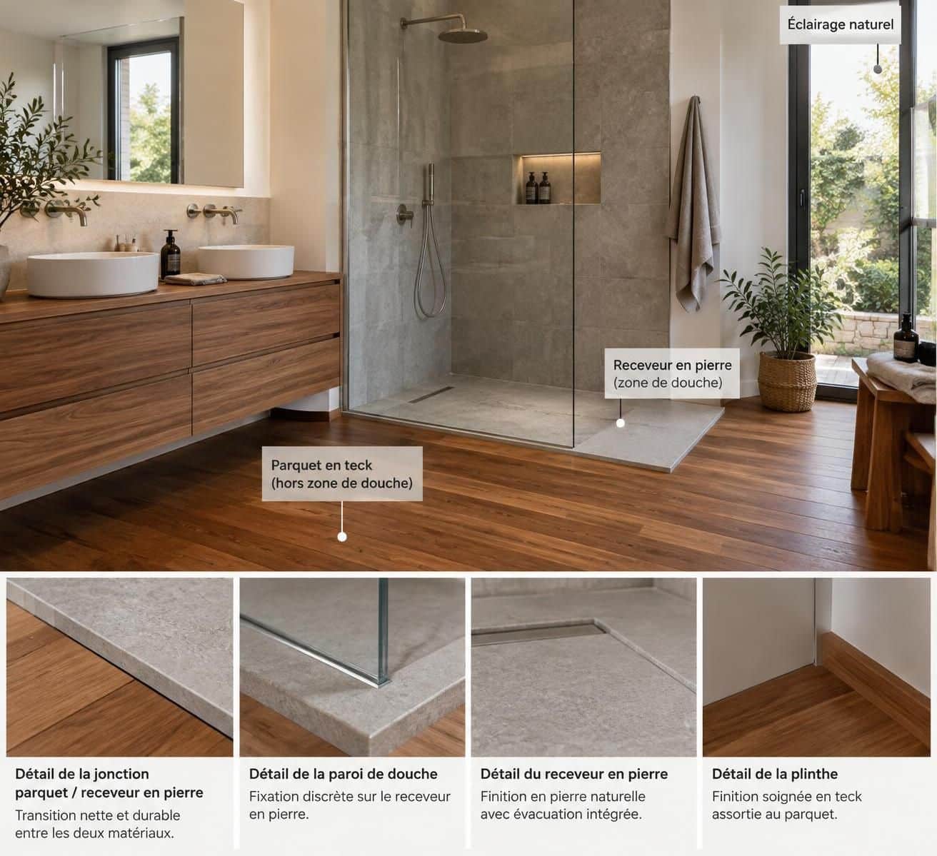 oui, poser du parquet dans une salle de bain est possible à condition de choisir une essence adaptée et de protéger le sol contre l’humidité.